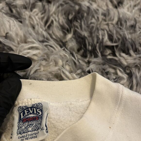 Vintage 90s Levis Denim Jeans Graphic Sweatshirt Size XL Made In USA White - Picture 7 of 13
